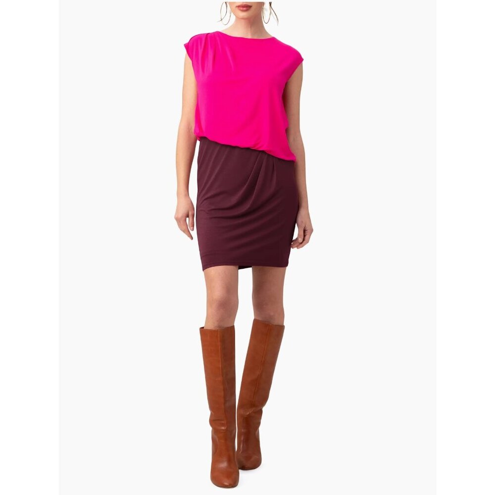 Trina Turk 5th Avenue Colorblocked Blouson Minidress‎ in Pink Burgundy size S